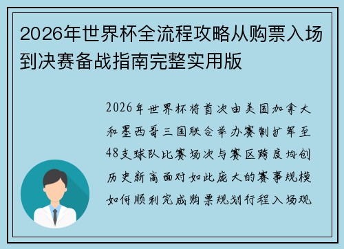 2026年世界杯全流程攻略从购票入场到决赛备战指南完整实用版